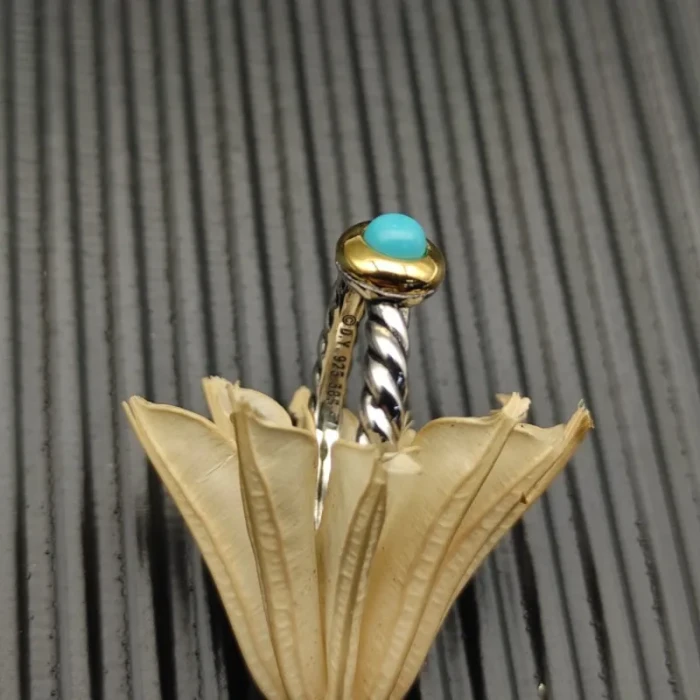 David Yurman Gold and Silver 2.8mm Petite Cable Turquoise Ring
