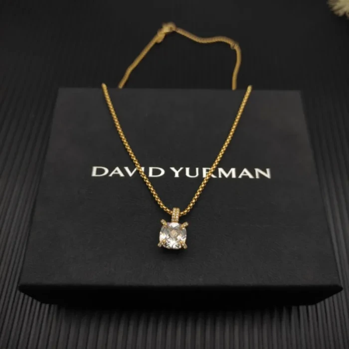 David Yurman Gold 11mm Four-Prong White Diamond Necklace