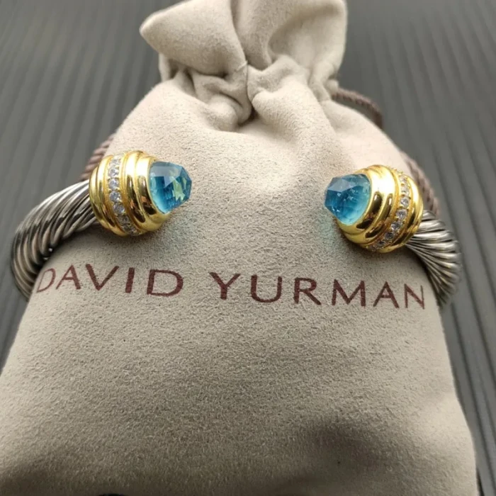 David Yurman 7mm Gold Blue Diamond Head Gemstone Bracelet, Fits Wrist Sizes 16–20cm