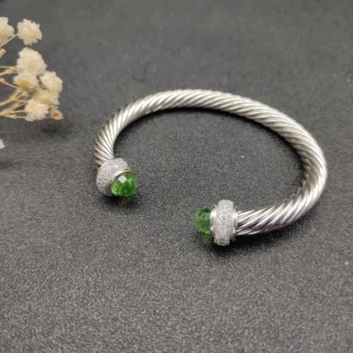 David Yurman 7mm Full Pavé Light Green Diamond-Set End Cap Cable Bracelet