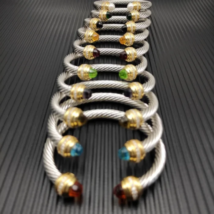 David Yurman 7mm Gold Deep Green Diamond Head Gemstone Bracelet, Fits Wrist Sizes 16–20cm