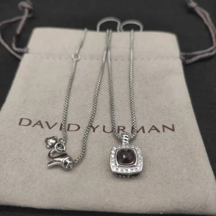 David Yurman 7mm Square Purple Diamond Pendant Necklace