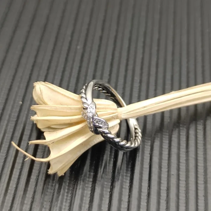 David Yurman Sterling Silver Pavé X Cross Cable Ring