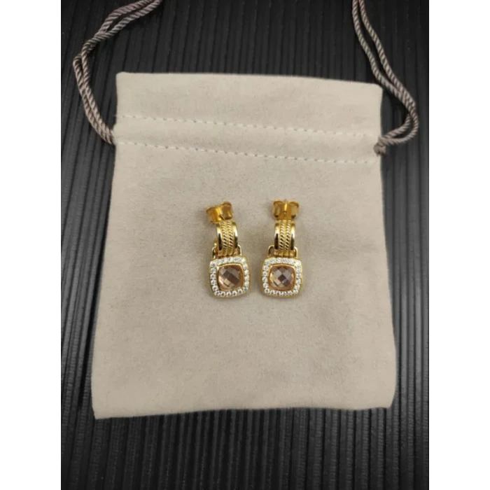 David Yurman Gold Champagne Pavé Square Cable Drop Earrings