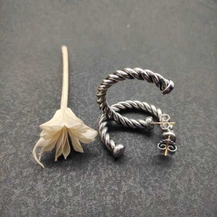 David Yurman Silver Large Twisted Cable Hoop Earrings, 40×5.8mm