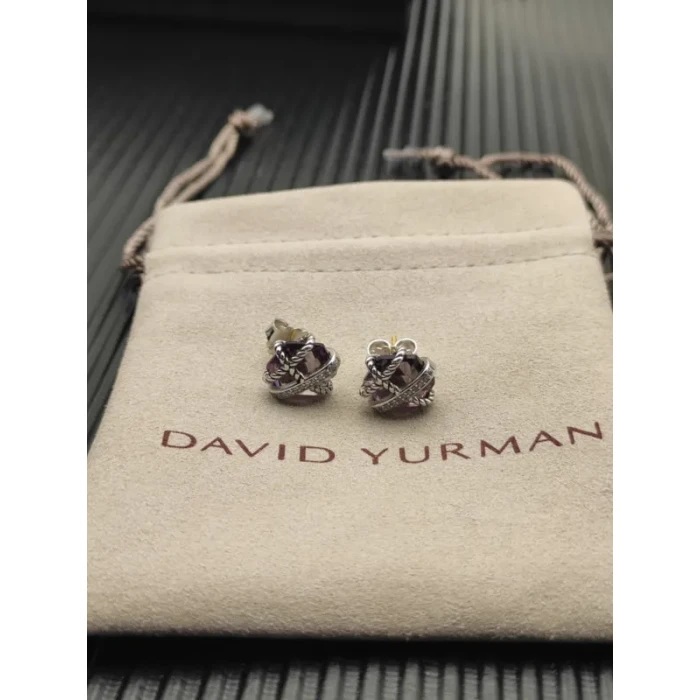 David Yurman Hexagonal Purple Diamond Stud Earrings