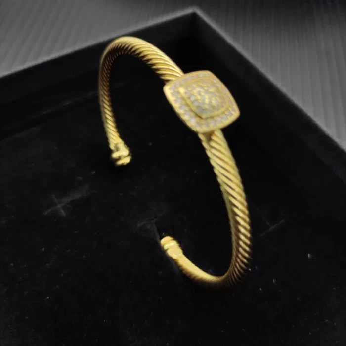 David Yurman Gold 4mm Pavé Cushion Cable Bracelet