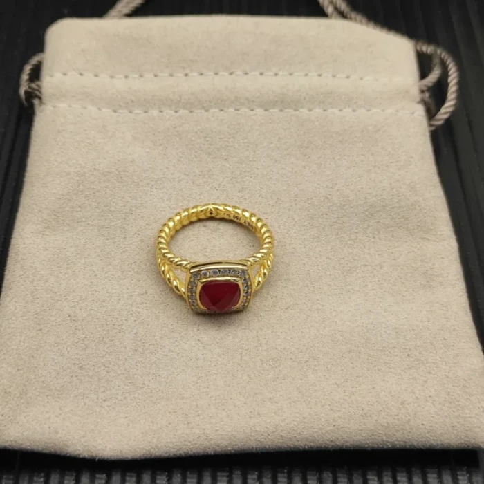 David Yurman Gold Square Red Diamond Ring