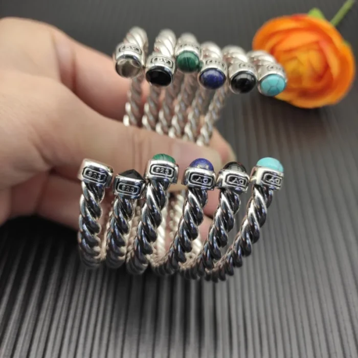 David Yurman 6mm Sterling Silver Turquoise Cable Cuff Bracelet