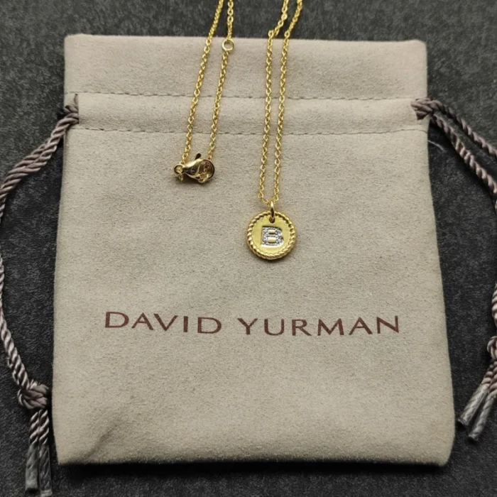 David Yurman Silver Diamond Letter B Round Pendant Necklace, Length 42cm + 3cm + 3cm