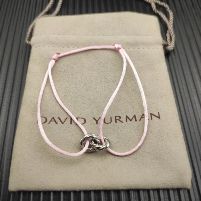 David Yurman Pink Double Ring Sterling Silver Nylon Cord Bracelet