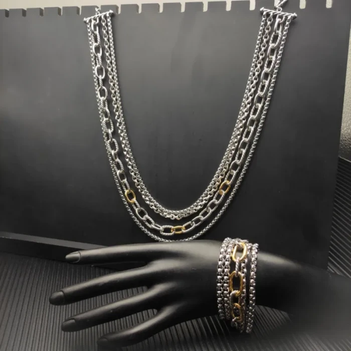David Yurman Gold and Silver 29mm Multi-Row Chain Necklace