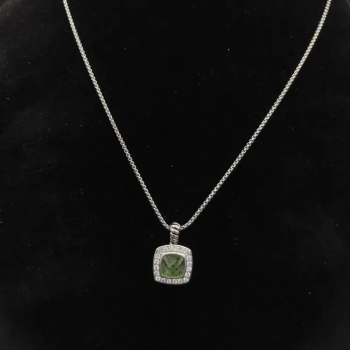 David Yurman 7mm Cushion-Cut Center Stone Necklace Green Diamond