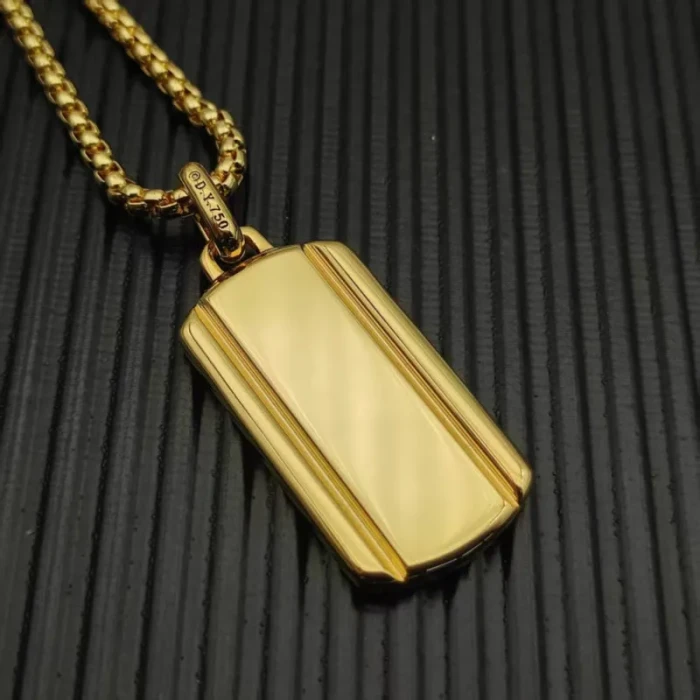 David Yurman Gold Streamlined Rectangular Tag Necklace