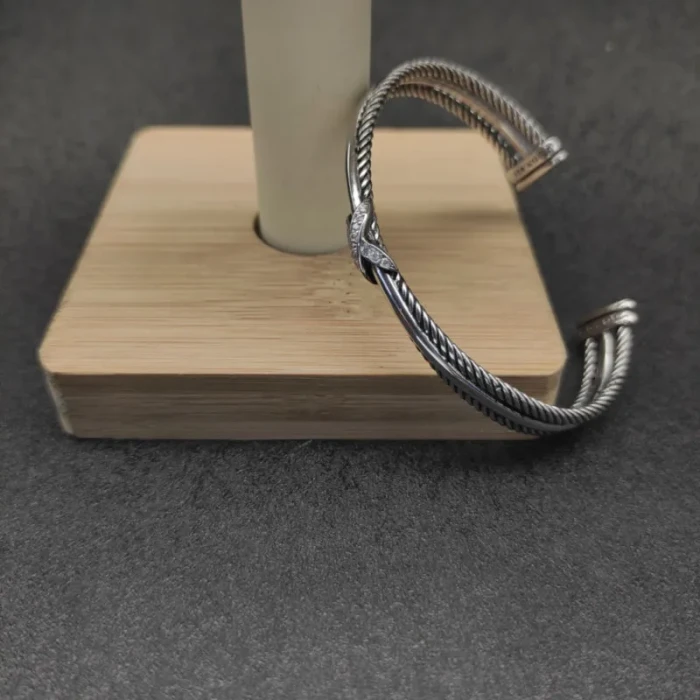 David Yurman 7mm Triple-Strand Cable Crossover X Bracelet with Diamonds