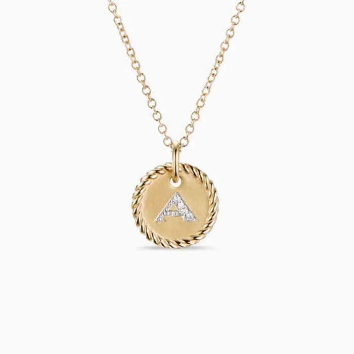 David Yurman Gold Diamond Initial A Disc Pendant Necklace