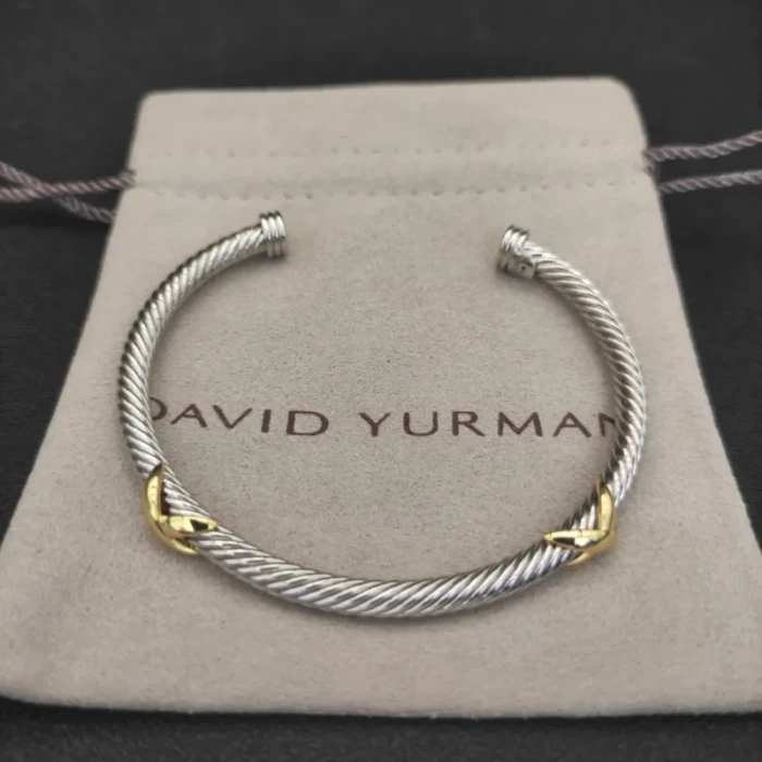 David Yurman 4mm Cable Cuff Bracelet with Double X Station Accent