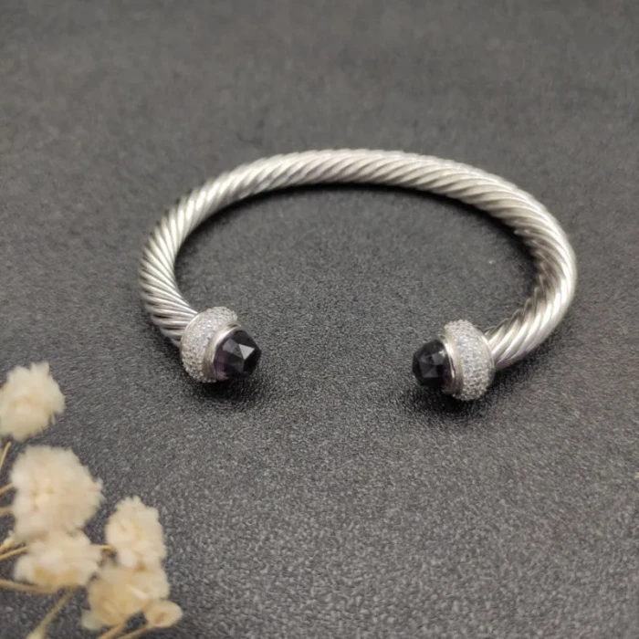 David Yurman 7mm Full Pavé Purple Diamond End Cap Cable Bracelet