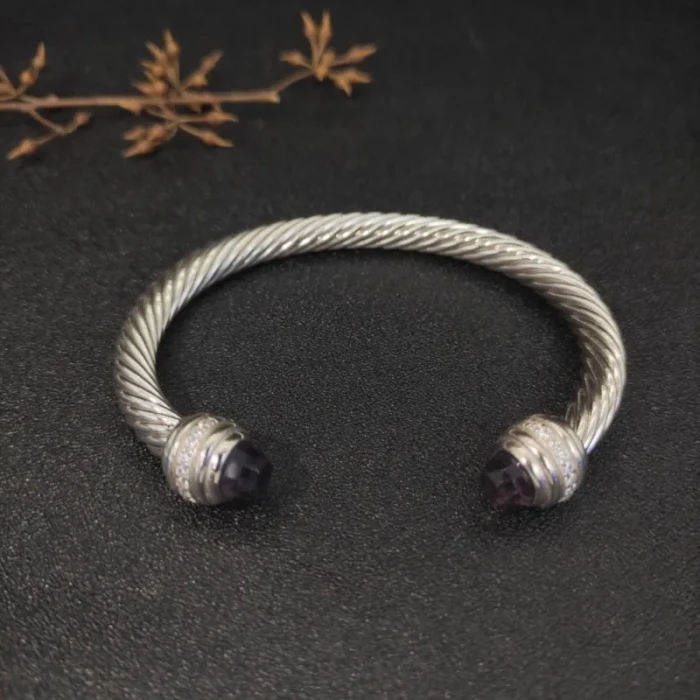 David Yurman 7mm Cable Bracelet with Purple Pavé End Caps