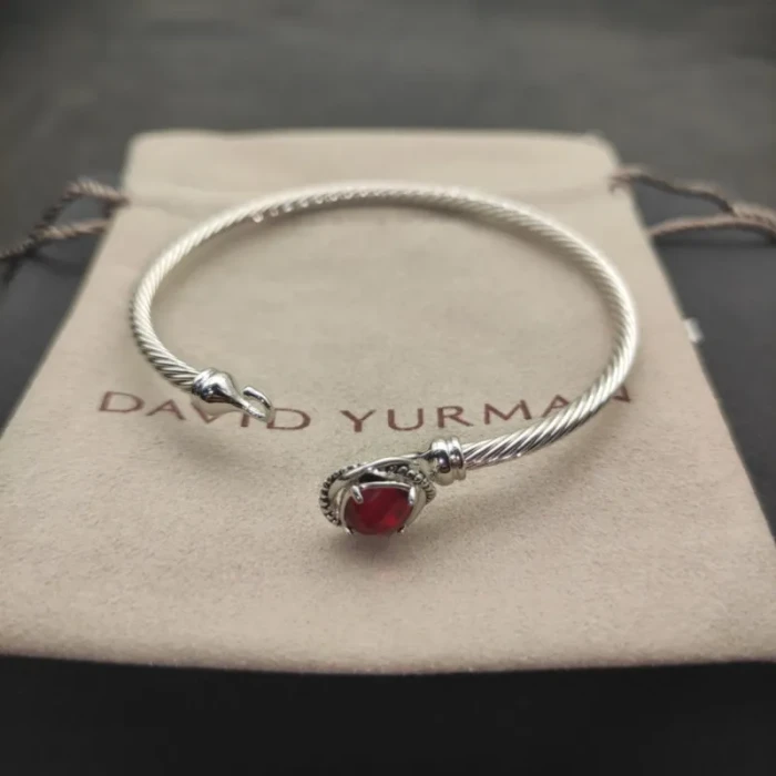 David Yurman 3mm Cable Square Red Diamond Bracelet