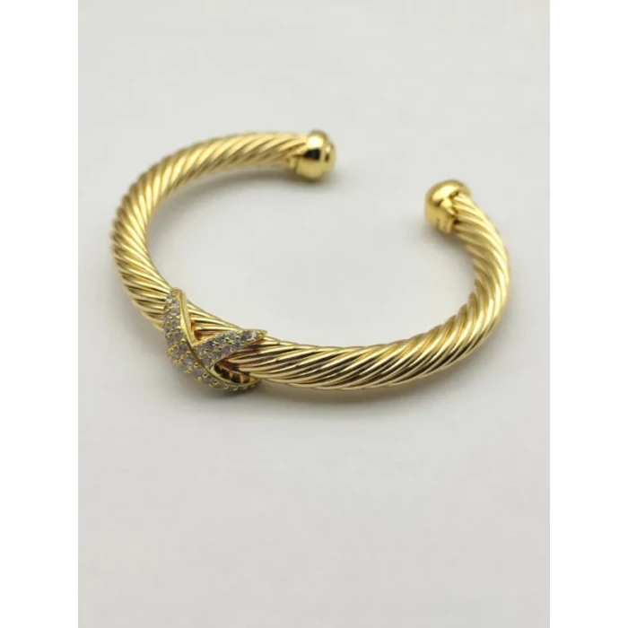 David Yurman Gold 7mm Diamond Single X Cuff Bracelet