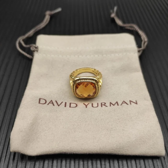 David Yurman Gold 14mm Square Champagne Pavé Diamond Ring