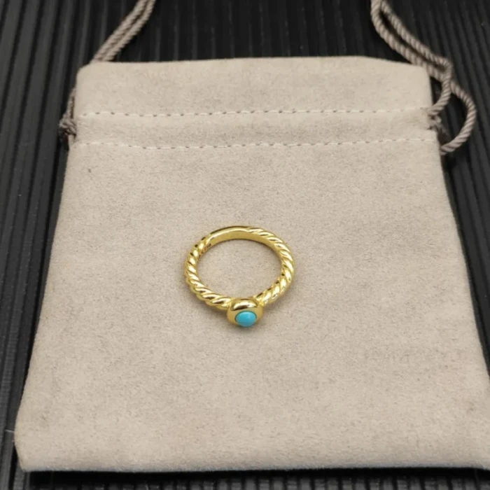 David Yurman Gold 2.8mm Petite Cable Turquoise Ring