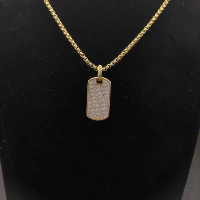 David Yurman Gold Pavé White Diamond Tag Necklace 3mm Chain