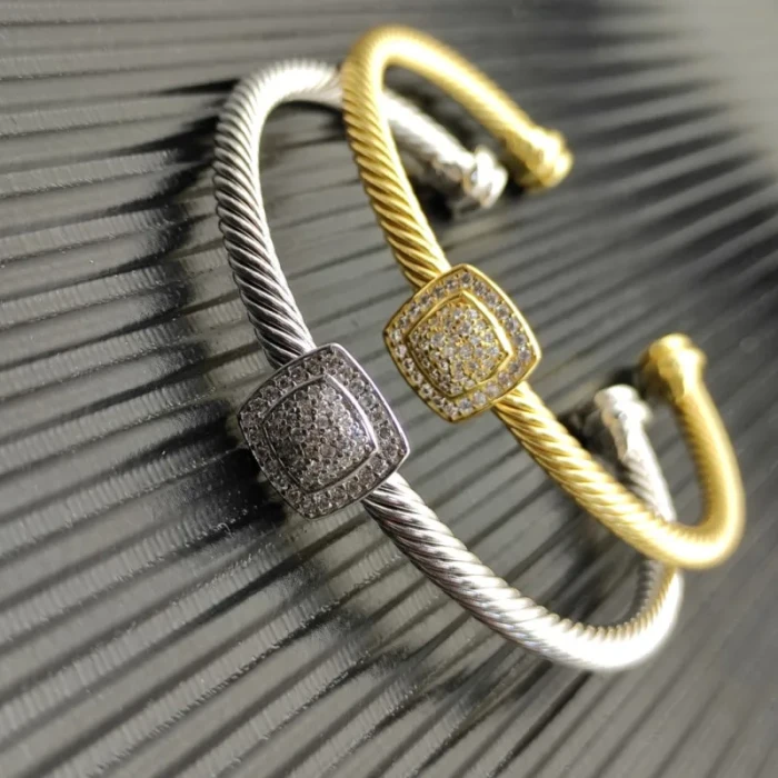 David Yurman Silver 4mm Pavé Cushion Cable Bracelet