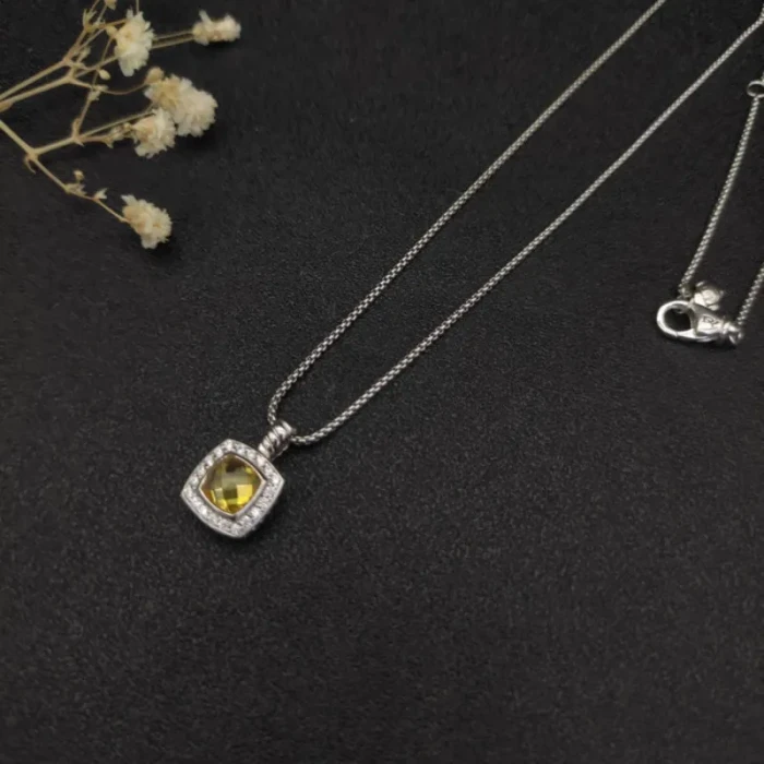 David Yurman 7mm Cushion-Cut Center Stone Necklace Yellow Diamond