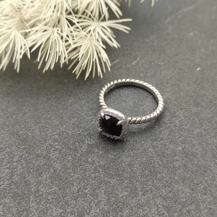 David Yurman Four-Prong Square Black Diamond Ring