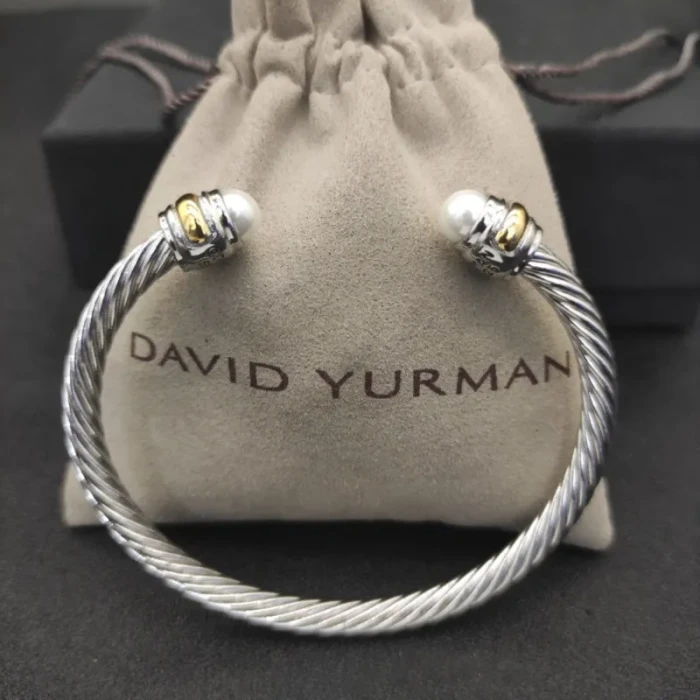 David Yurman Gold and Silver 5mm Pearl Cuff Bracelet