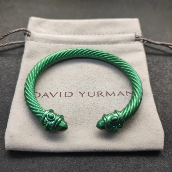 David Yurman 7mm Green Colorful Enamel Cuff Bracelet, Fits Wrist Size 16cm - 20cm