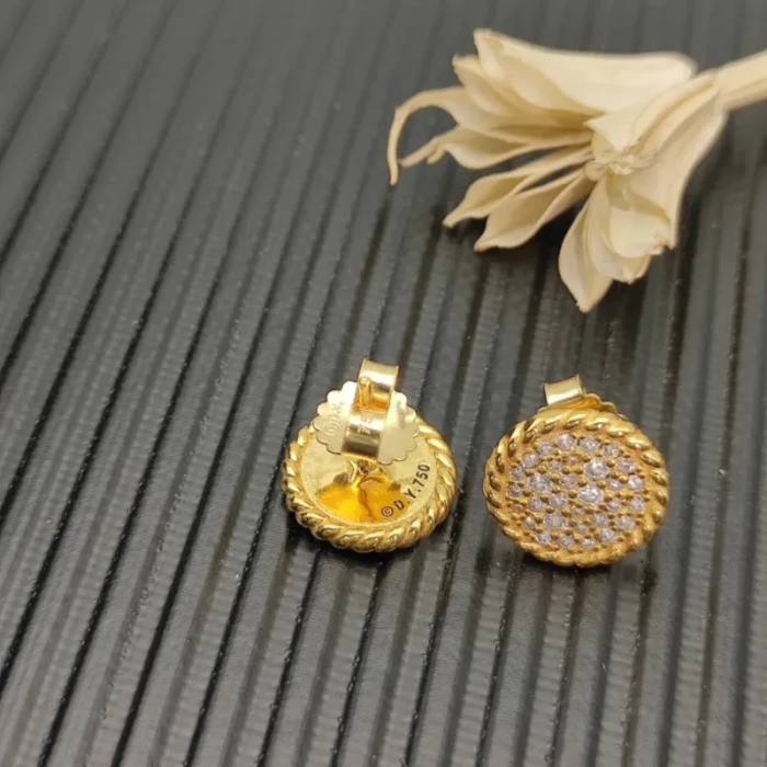 David Yurman Gold 13.6mm Pavé Diamond Button Stud Earrings