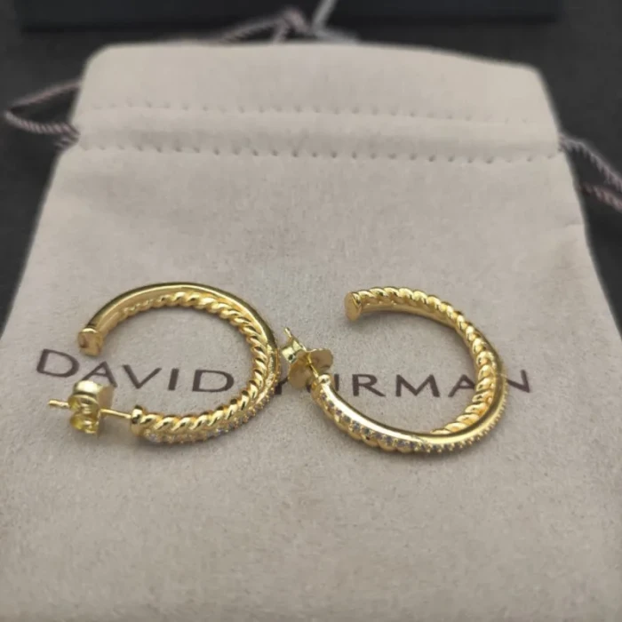 David Yurman Cable Pavé Diamond Gold Hoop Earrings