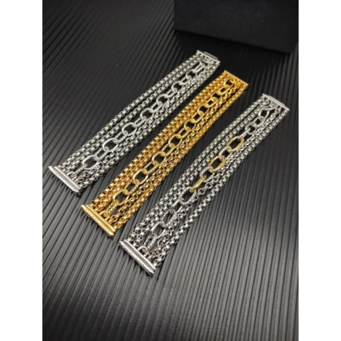 David Yurman Gold and Silver 29mm Multi-Row Chain Bracelet