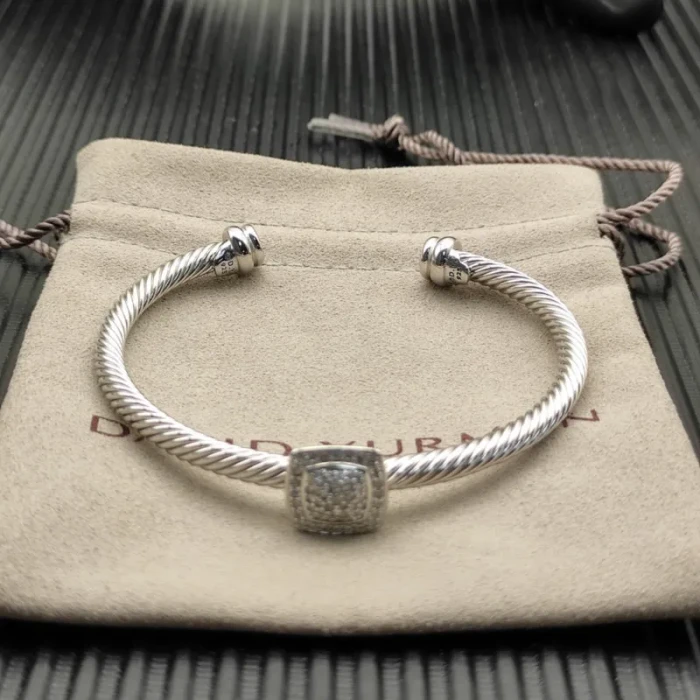David Yurman Silver 4mm Pavé Cushion Cable Bracelet