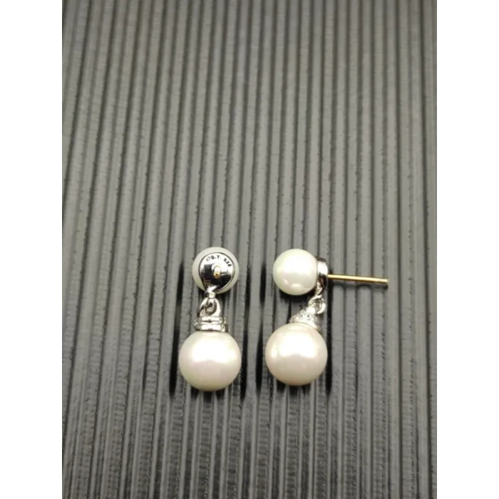 David Yurman Silver 8mm and 10mm Double Pearl Drop Earrings