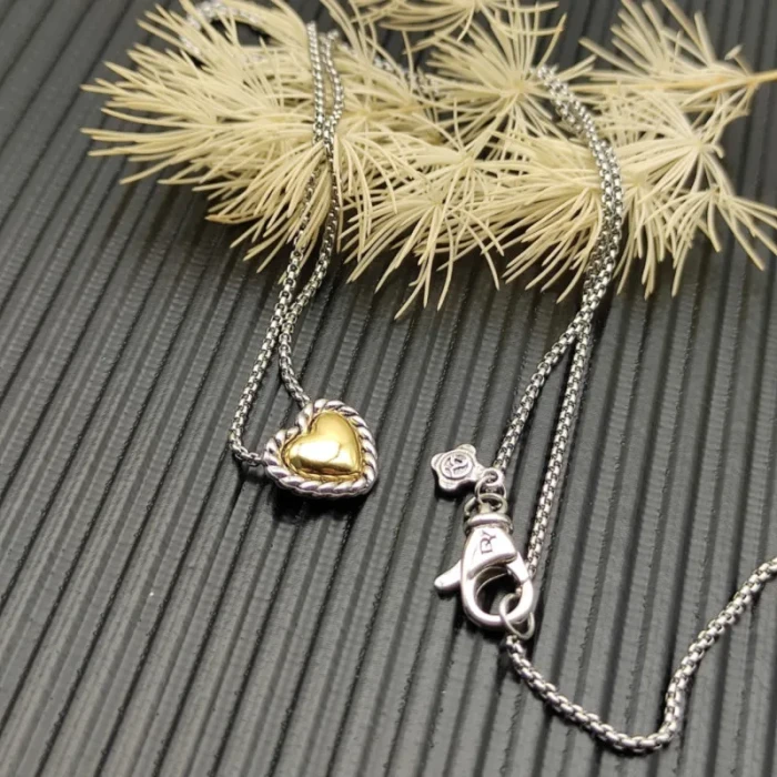 David Yurman Gold and Silver Heart Pendant Necklace