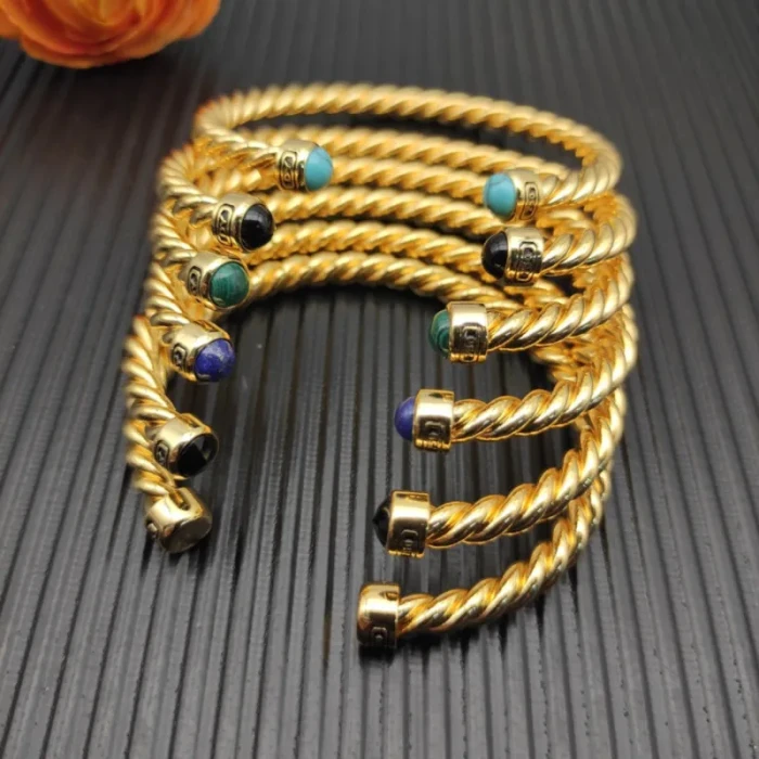 David Yurman 6mm Gold Turquoise Cable Cuff Bracelet