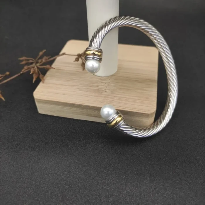 David Yurman 7mm Gold and Silver Pearl Cable Bracelet