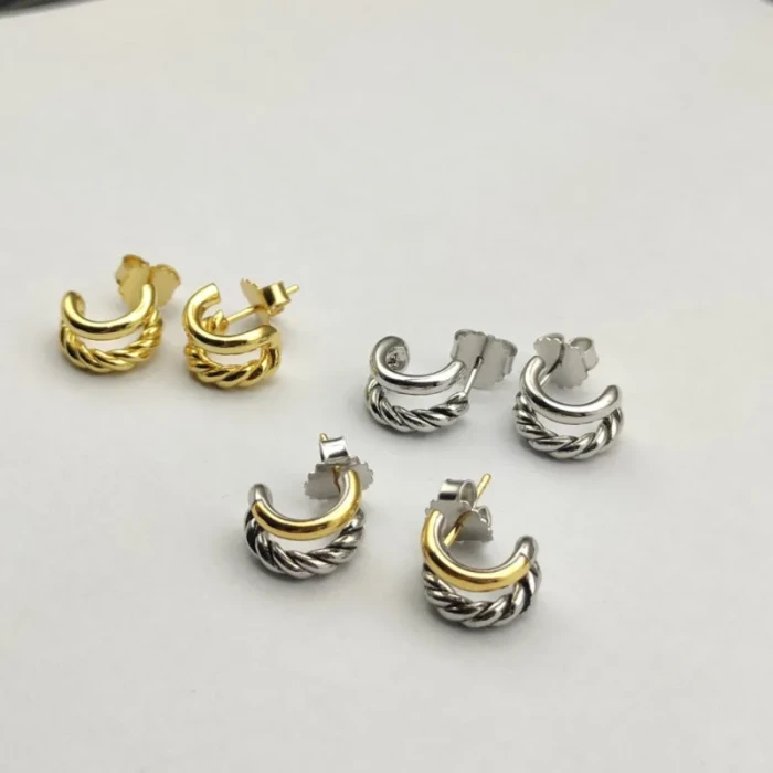 David Yurman Gold and Silver 13.5mm Double Hoop Embrace Earrings