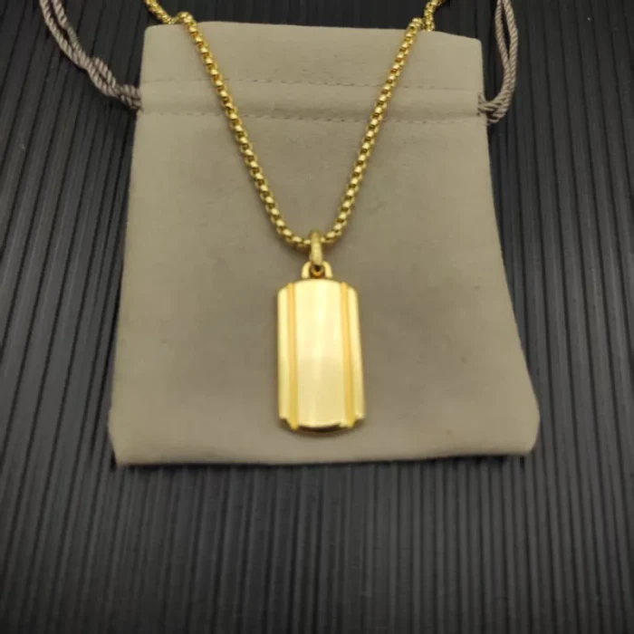 David Yurman Gold Streamlined Rectangular Tag Necklace