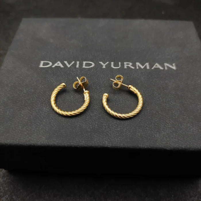 David Yurman Gold Petite Single Twisted Cable Hoop Earrings