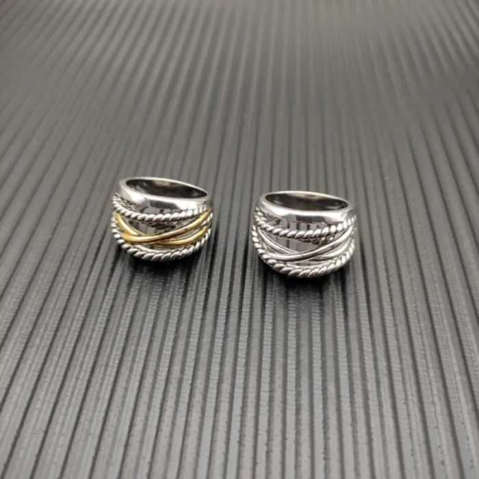 David Yurman Silver Double Cylinder Cross Ring