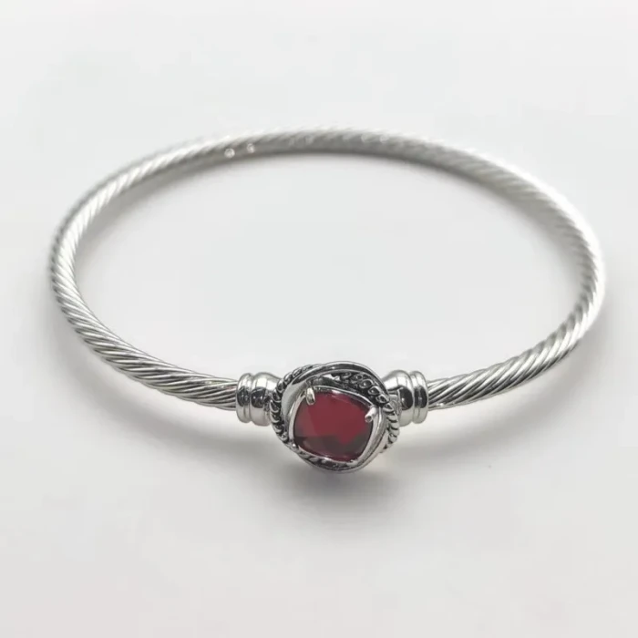 David Yurman 3mm Cable Square Red Diamond Bracelet