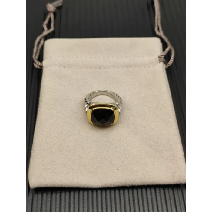 David Yurman Gold and Silver 14mm Square Black Diamond Ring
