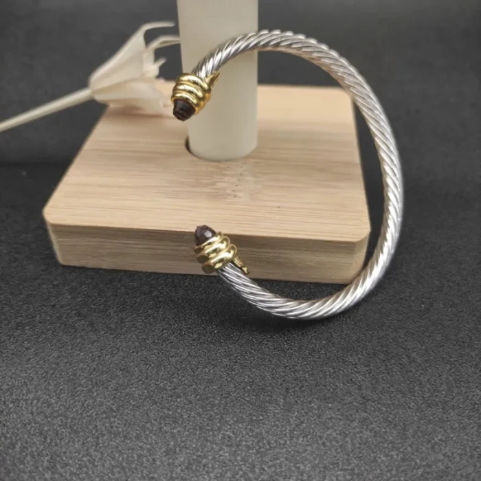 David Yurman 5mm Gold Cable Bracelet with Purple Diamonds