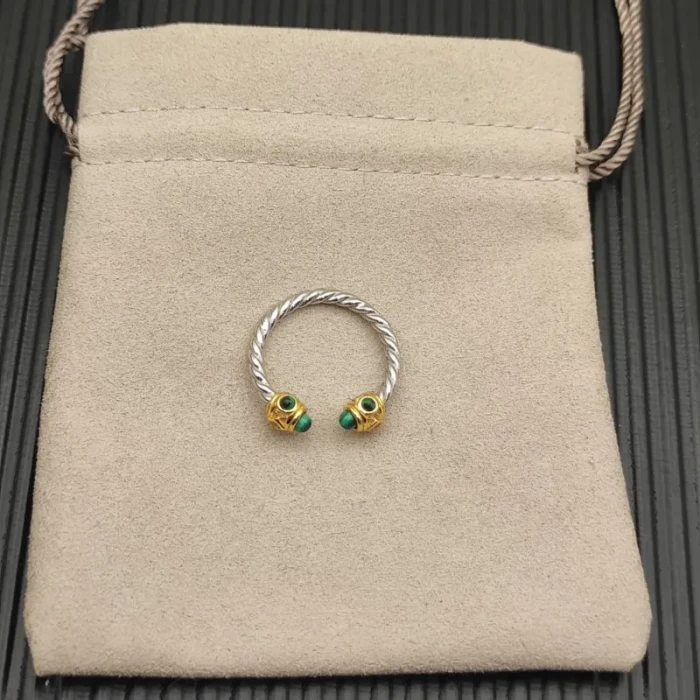 David Yurman 2.3mm Gold and Silver Renaissance Peacock Green Pavé Diamond Ring