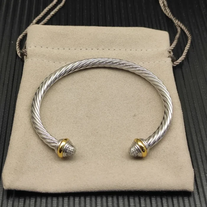 David Yurman 5mm Gold and Silver Pavé Half-Diamond Cable Bracelet